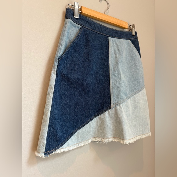 ZARA Basic Z1975 Denim Patchwork Mini Fringed Hem - S - Picture 6 of 13